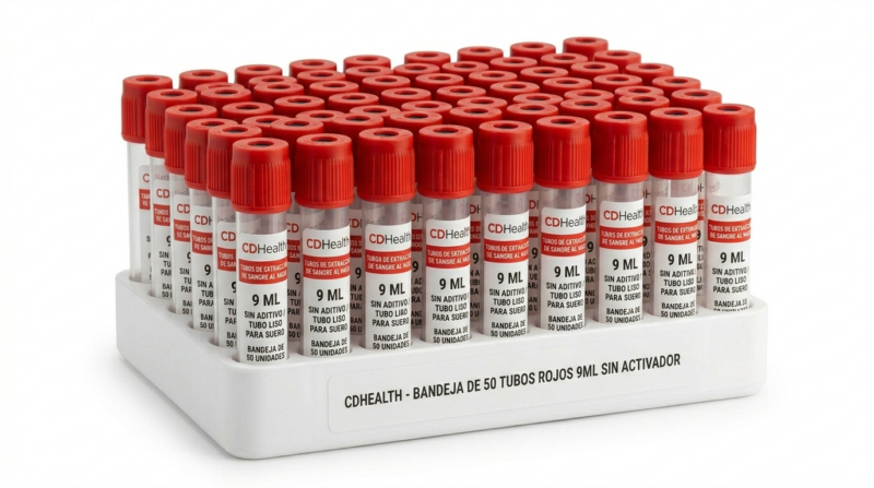 TUBO ROJO 9 ML SIN ACTIVADOR BANDEJA DE 50 UNIDADES CDHEALTH